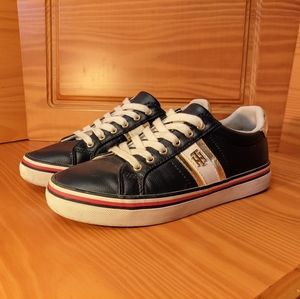 Blue and gold sneakers